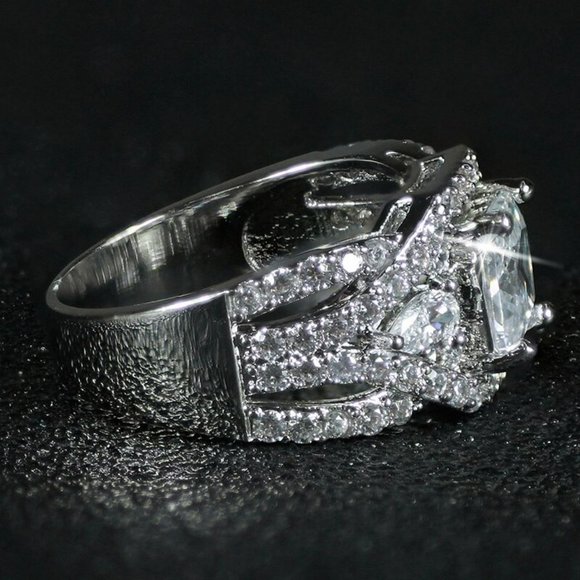 NEW 18K White Gold Princess Cut Diamond 3PC Ring x - Picture 12 of 15